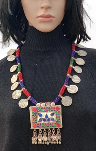 Handmade Gypsy Vintage Tribal Banjara Kuchi Afghan Rare Beaded Coins Necklace - Imagen 1 de 3