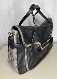 Coach Taylor Bag Leather Snakeskin Satchel F23301 Marin Flap Closure Black - Picture 1 of 16