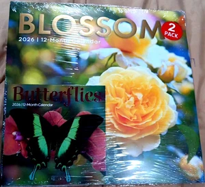 Set Of 2- 2026 Calendars Blossoms 12" X 24" Wall & Mini Butterflies 6" X 12" - Picture 1 of 9