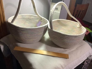 Holiday Home Colorful Cotton Woven Cloth Baskets NWT Set Of 2 - Picture 1 of 16