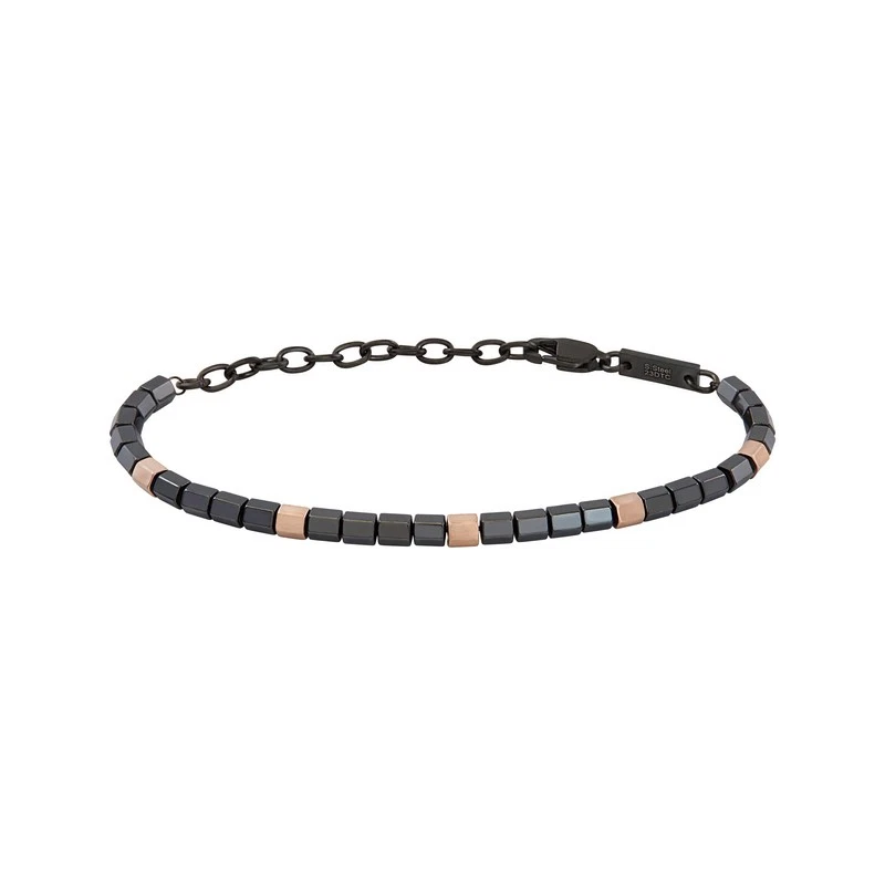 Bracciale uomo Breil B Rocks rosa e nero TJ3554 acciaio 316L con pietra ematite - Immagine 1 di 1