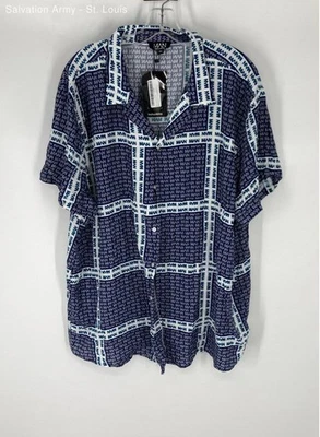 Camisa Boohooman Para Hombres Azul Marino Monograma Estampado A Cuadros Manga Corta Abotonada Talla 3XL Foto 1 de 4