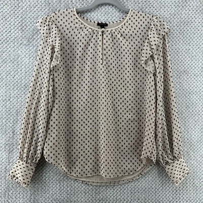 Blusa Ann Taylor Top Mujer S Crema Granate Volantes Mangas Transparentes Agujero de Llave Forrado Foto 1 de 4
