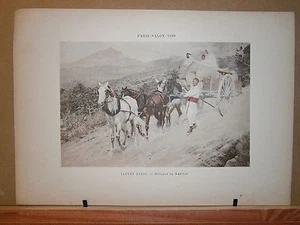 Gravure 19° 1899 couleur Peinture Alfred Paris roulage en Kabylie charette - Imagen 1 de 1