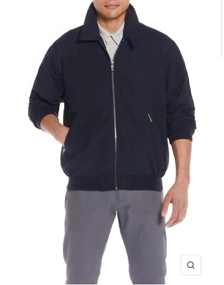 防水夹克男式海军蓝全拉链中号微纤维高尔夫夹克 - 海军蓝 — 第 1/2 张图片