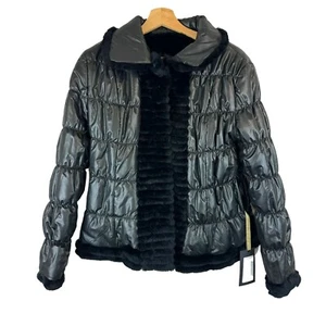 Neu mit Etikett Metric Knits Fur Collection schwarze gefütterte Wendejacke Kaninchenfell S - Bild 1 von 10