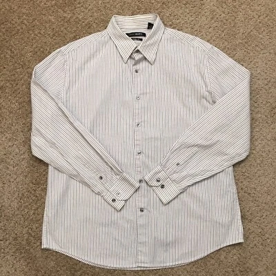 Camisa John Henry Para Hombre XL Abotonada Blanca Plateada Rayas Manga Larga Foto 1 de 4