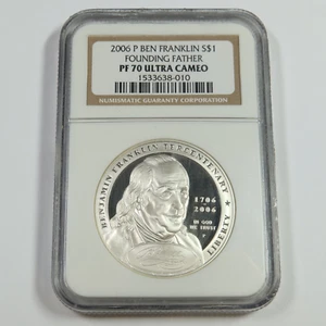 2006 P NGC PF70 UCAM PROOF Ben Franklin Founding Father Silver $1 Dollar 53821A - Picture 1 of 3