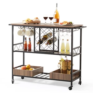 VEVOR 3-Tier Bar Serving Cart Rolling Trolley with Wine Grid Glass Holder 300LBS - Picture 1 of 12