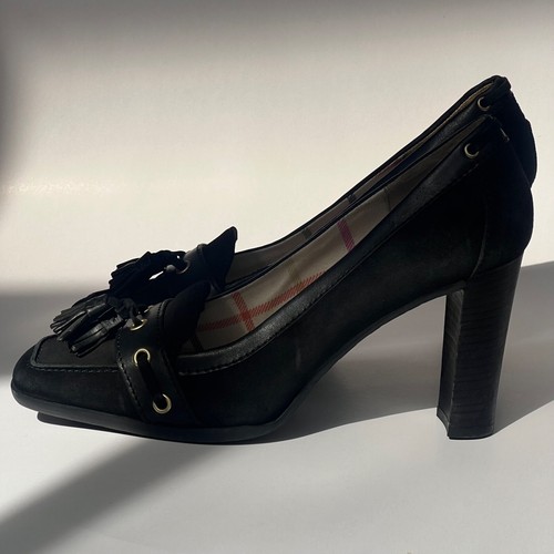 Mocassini Coach A305 Kristy vintage donna taglia 8 5 neri pelle scamosciata tacco a pompa