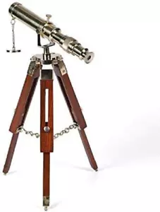 Handmade Star Antique Solid Brass Telescope with Wooden Tripod Stand - Picture 1 of 4