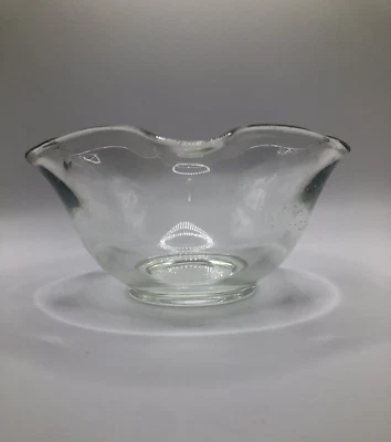 Vintage Clear Yellow Tint Glass Small Nut Candy Dessert Bowl Ruffled Edges 5” - Image 1 of 4