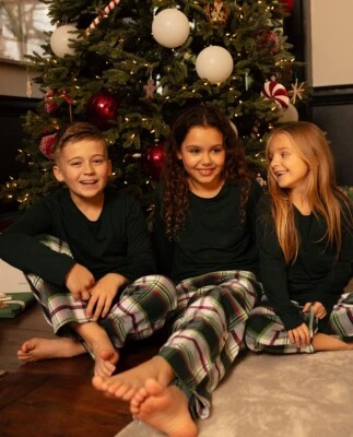 Cyberjammies Pyjama Set Cotton Modal Unisex Kids Forrest green Slouch Check Pant