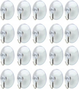 20Pcs Clear Suction Cups with Hooks PVC Plastic Transparent Sucker Hanger Indust - Picture 1 of 12