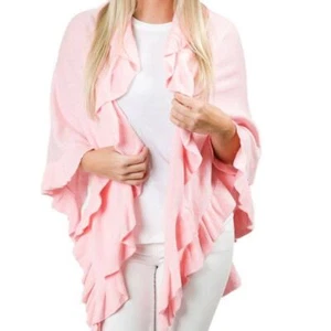 Ava Ruffle Cotton Knit Wrap Shawl Ruana Blush Pink - Picture 1 of 1