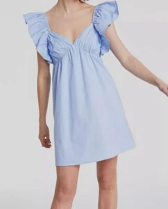 Crystal Doll Women's Juniors' Blue A-Line Ruffle-Sleeve Tie-Back Dress Size L - Picture 1 of 2