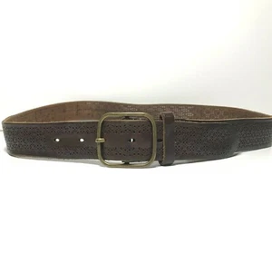  Men's Vintage Brown Leather Jeans Dress Belt Gold Buckle Cut Out Size 38  - Picture 1 of 11