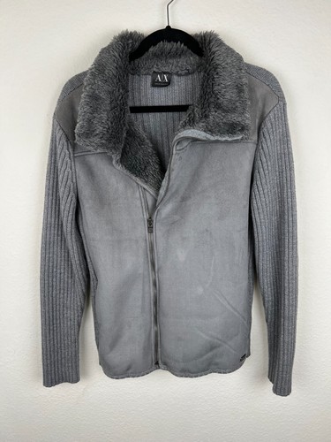 VETEMENTS Armani Exchange giacca donna grigio medio ecopelle scamosciata maglia costine pelliccia finto collo