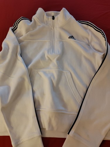 VETEMENTS Felpa corta ADIDAS SMALL bianca con righe nere stile tennis 1 4 zip nuova senza etichette