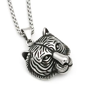 Design Edelstahl Herren Kette 55 cm Halskette mit 3D Anhänger Tigerkopf Tiger - Bild 1 von 3