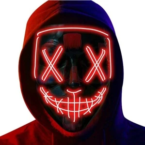 Halloween The Purge Mask LED Light up Halloween Mask for Adults KIds Costume Red - Picture 1 of 8