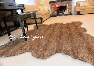 3' x 5' Grizzly Original Bear Faux Fur Bearskin  Mountain Designer Rug - Image 1 of 4