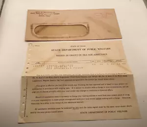 Avviso di concessione di assistenza alla vecchiaia, Texas 1940 effimera - Foto 1 di 6