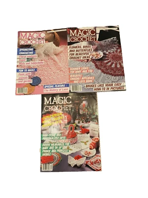 3 Vintage 1987 Magic Crochet magazines Feb.46, April 47, Oct. 87 - Pristine - Image 1 of 4