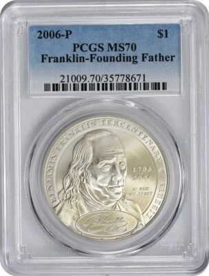 2006-P Franklin-Founding Father Commemorative Silver Dollar MS70 PCGS - Image 1 of 2