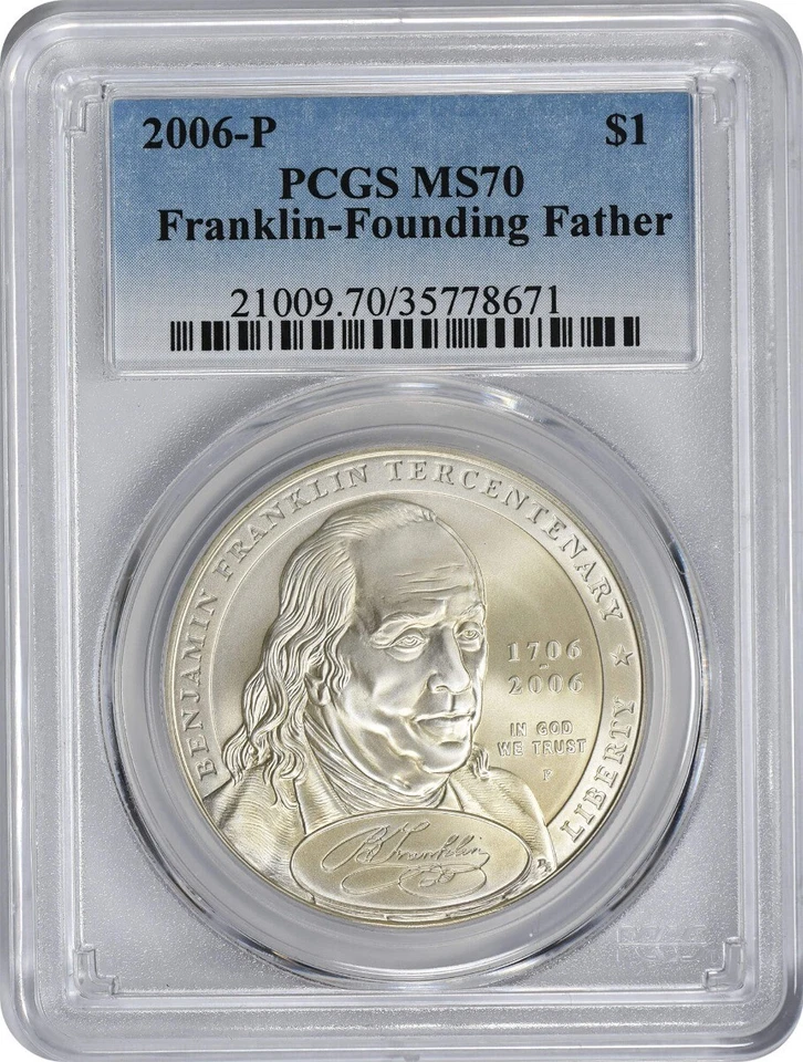 2006-P Franklin-Founding Father Commemorative Silver Dollar MS70 PCGS - Image 1 of 2