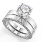0.9 Ct Round Cut Hand Carved Milgrain Diamond Engagement Ring VS2 H Treated