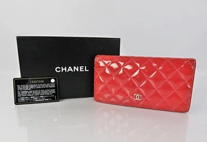 Auténtico monedero largo de charol acolchado rosa Chanel con cremallera #50556 - Imagen 1 de 20