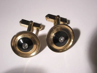 Gemelos de calidad vintage con diamantes de imitación blancos ónix negro Foto 1 de 4