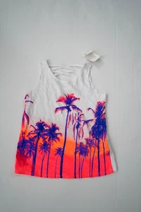 Epic Threads Girls Orange Neon Coconut Trees Cross Back Summer Vest Size Small - Picture 1 of 8