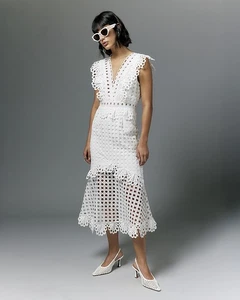 River Island Womens White Midi Embroidered Midaxi Dress Size 14 - Picture 1 of 11