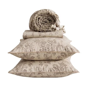 Vintage Beige Floral Sheets, Queen Size 100% Cotton Percale Shabby Flower Pat... - Bild 1 von 9