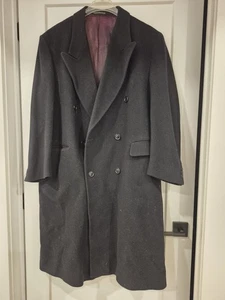 Vintage Moores Double-Breasted Virgin Wool Overcoat Herringbone Gray Size 38S - Picture 1 of 5