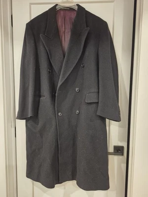 Vintage Moores Double-Breasted Virgin Wool Overcoat Herringbone Gray Size 38S - Image 1 of 4
