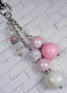 Kaugummi Kristall Handtasche Anhänger Taschenclip Strass Perlen Handarbeit Rosa Weiß Neu - Bild 1 von 4