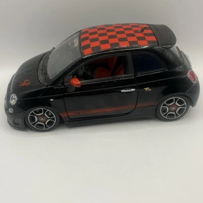 Burago 1/18 1:18 Fiat 500 Abarth Diecast Model Car Red Black Checkered *flaw - Image 1 of 4