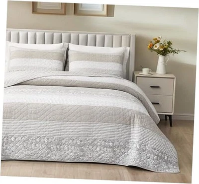  Robyn 2 Piezas Neutro Gris Taupe Blanco Doble Hibisco Rayas Patchwork Taupe Foto 1 de 4