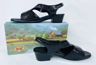 SAS Suntimer Sandals Black Croc Embossed Leather - Size 11 N - NIB - Image 1 of 4