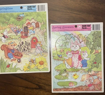 1987 VINTAGE Golden Frame-Tray 12 Piece Puzzles - Lot Of 2 - Spring Bunnies Cute - Image 1 of 4