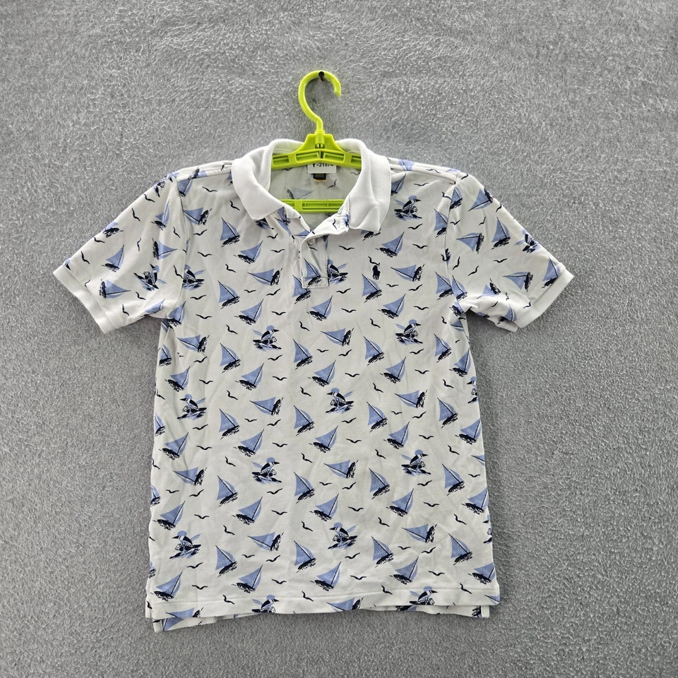 Polo Ralph Lauren Boys Polo L/G (14-16) White Graphic Print Sailboats Birds Mesh - Image 1 of 4