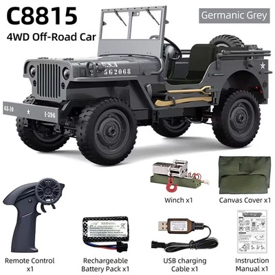 JJRC C8815 RC Military Jeep 2.4G 4WD Truck Car Winch Canvas Off-Road Remote Car - Image 1 of 4