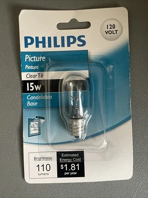 Philips 15W T6 Clear Picture Candelabra Bulb BC15T6C/TP Free Shipping - Image 1 of 2