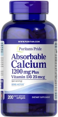 Cálcio absorvível Puritan's Pride 1200 mg com vitamina D3 1000 UI -200 cápsulas gelatinosas - Imagem 1 de 2