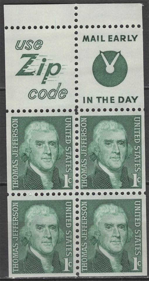 SC# 1278b 1¢ Jefferson Unfolded Booklet Panes of 4 - Image 1 of 1