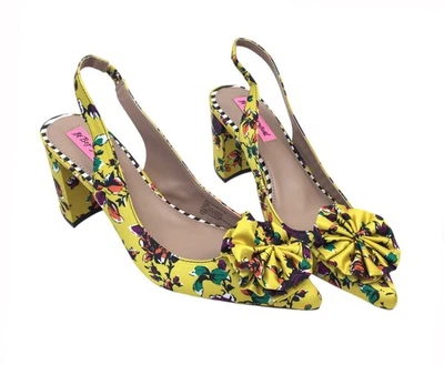 NUEVO Zapatos de salón Betsey Johnson Nettie amarillo floral satinado lazo con cordones 7,5 M Foto 1 de 4