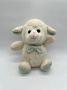 Seltenes Kellytoy Plüsch Baby Lamm cremeweiß blau gelb Streifen Schleife Füße Ohr 8 Zoll - Bild 1 von 7